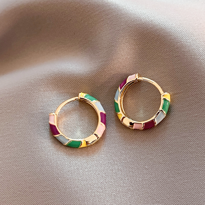 Wahenoor | Gold Multicolor Enamel Hoop Earrings