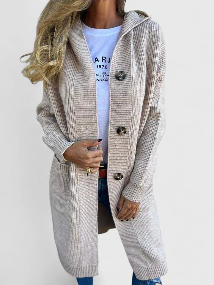 Skye | Cardigan long côtelé à capuche