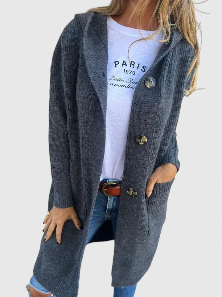Skye | Cardigan long côtelé à capuche
