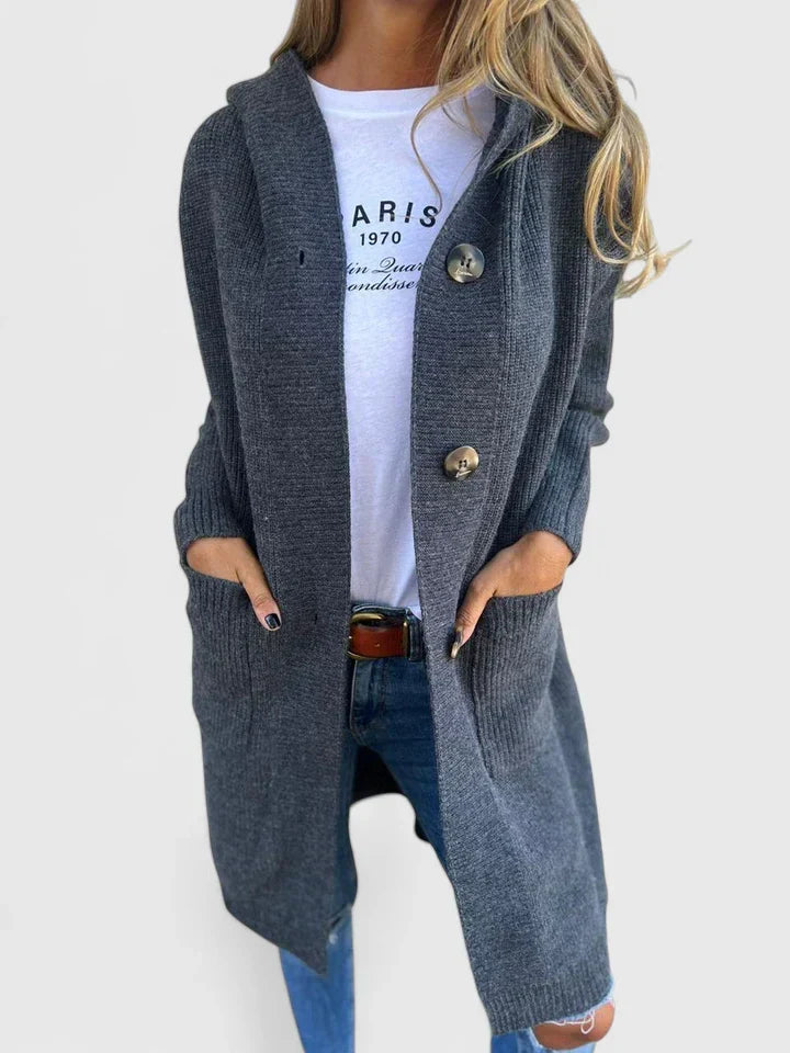 Skye | Cardigan long côtelé à capuche
