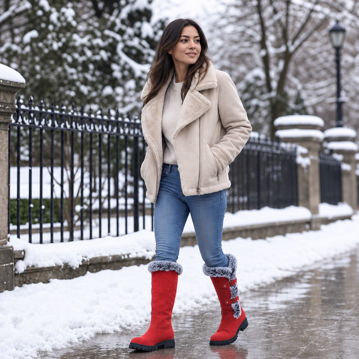 Presley | Bottes d'hiver hautes en daim bordées de fourrure