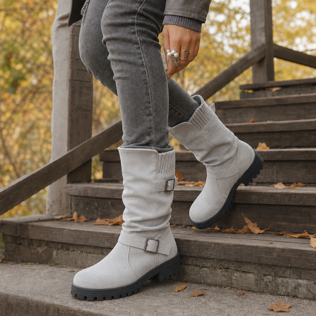 Calleigh | Bottines à bout large, semelle crantée et poignets côtelés