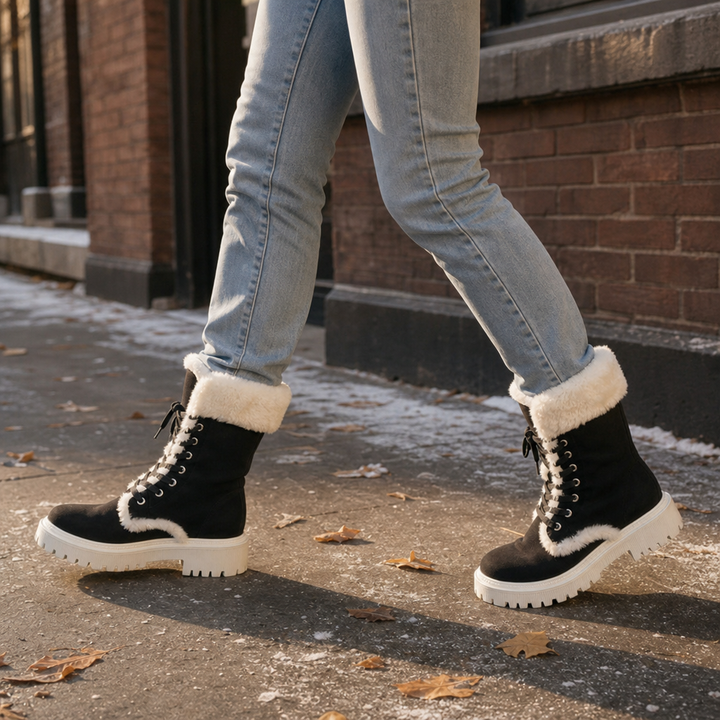 Georgiana | Bottines mi-mollet à lacets doublées en peluche