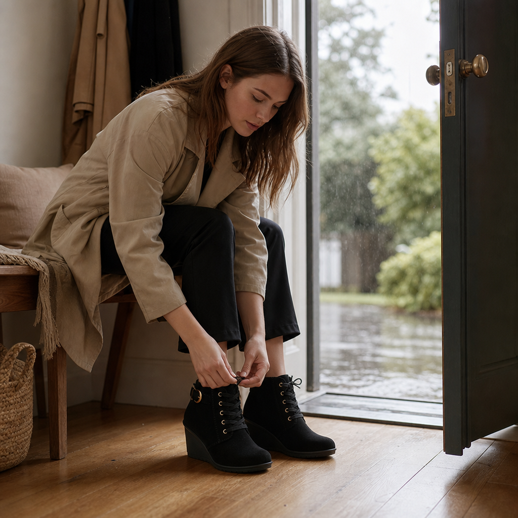 Lauralie | Water-Repellent Side-Zip Wedge Ankle Boots