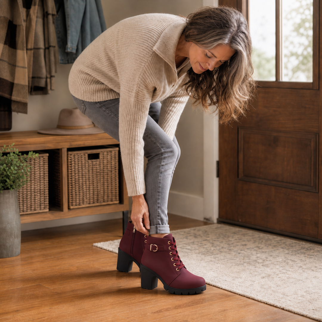 Lahna | Buckle Lace-Up Chunky Heel Ankle Boots