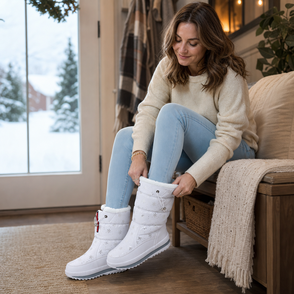 Julie-Pier | Bottes d'hiver à imprimé flocons de neige doublées de peluche
