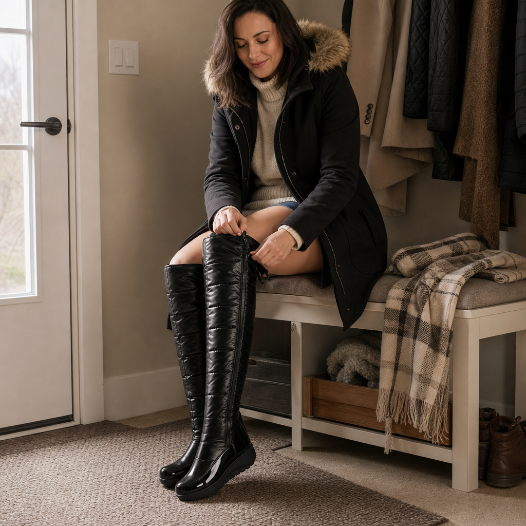 Shae-Lynne | Plush-Lined Bow Over-The-Knee Snow Boots