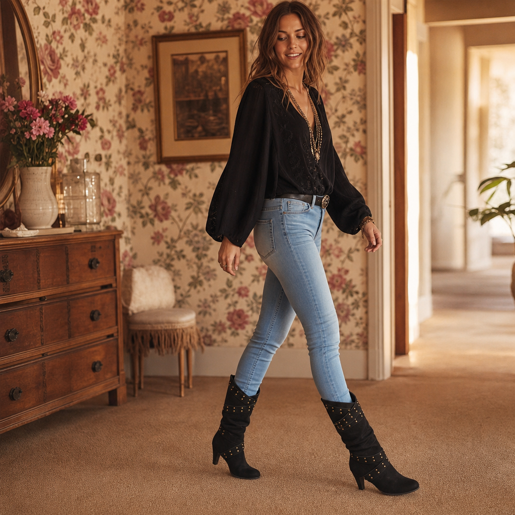 Rubab | Studded Slouch Knee-High Boots