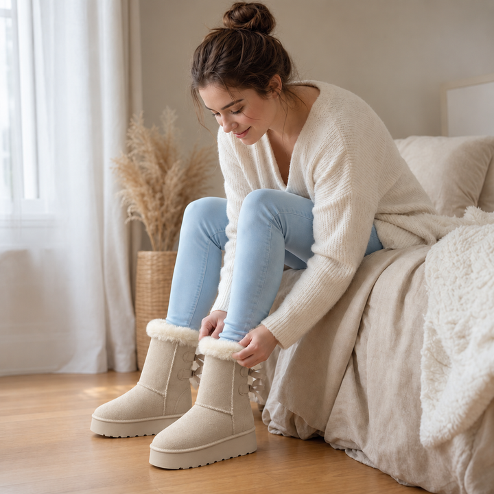 Shaleen | Bottes d'hiver à plateforme et à nœud, doublées en peluche