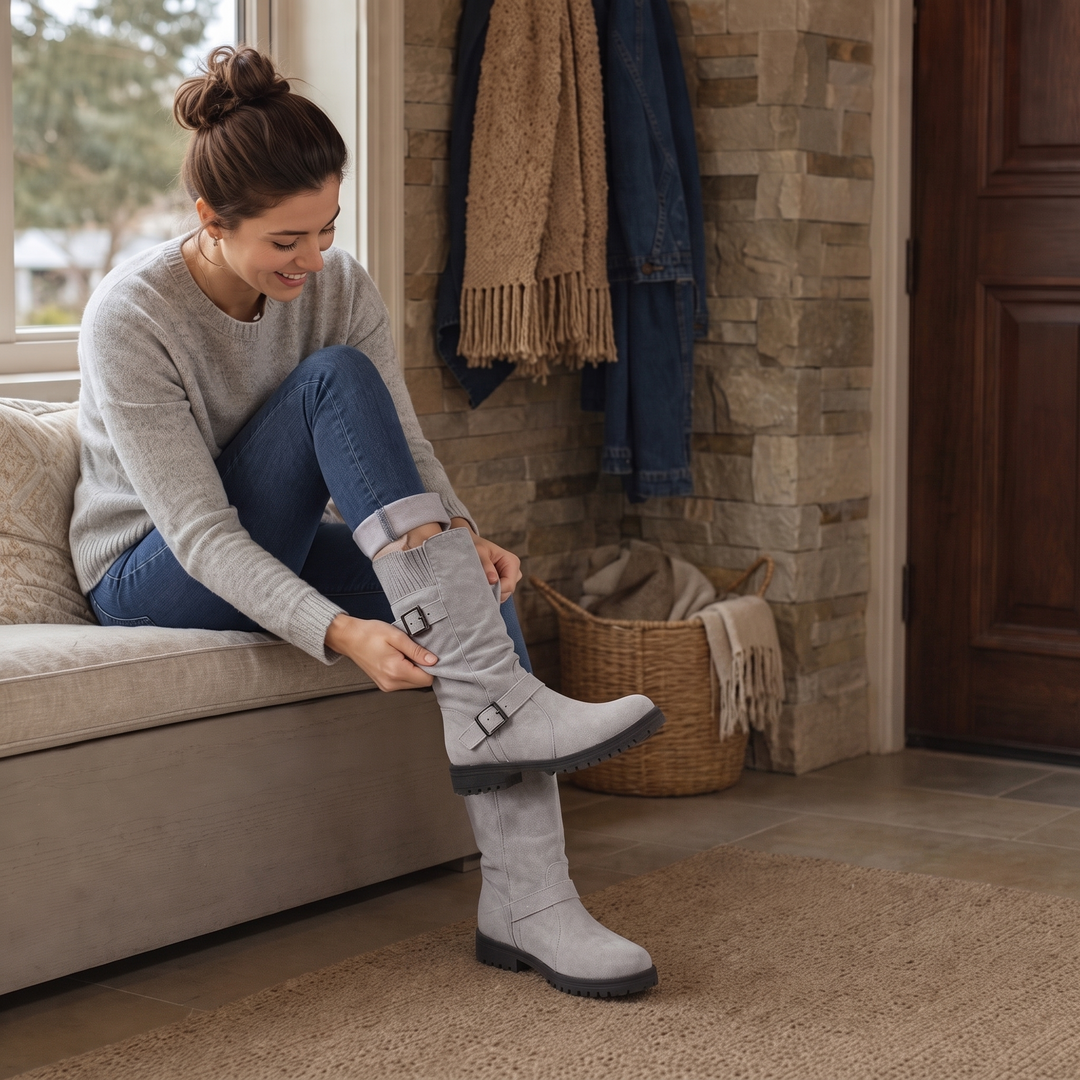 Leyah | Ribbed Cuff Slouch Mid-Calf Boots