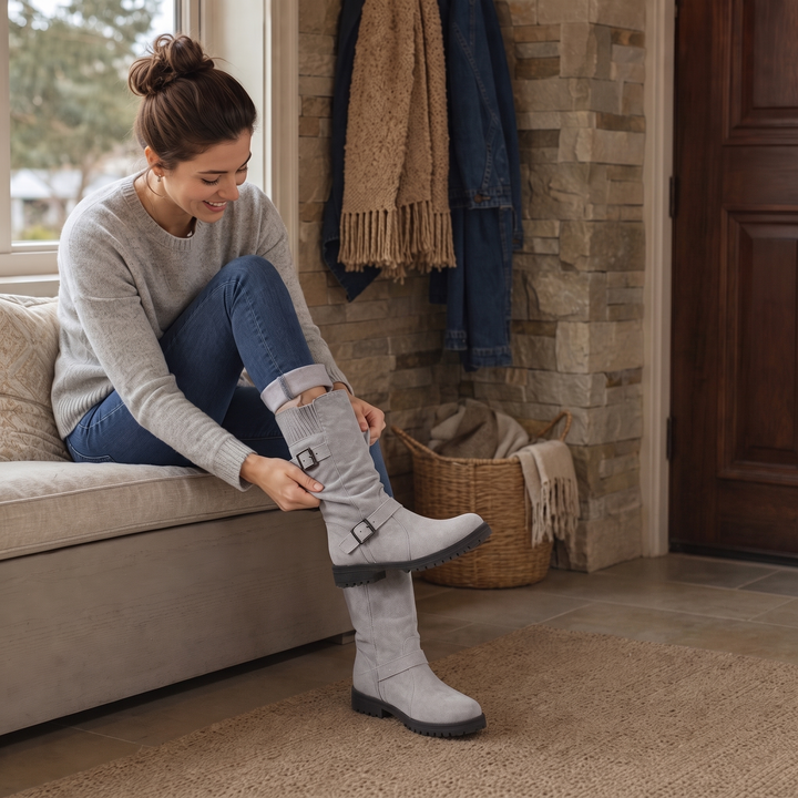 Leyah | Ribbed Cuff Slouch Mid-Calf Boots