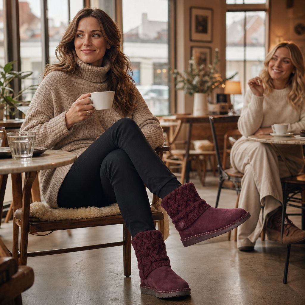 Aryana | Bottines en daim mi-mollet à maille torsadée et revers