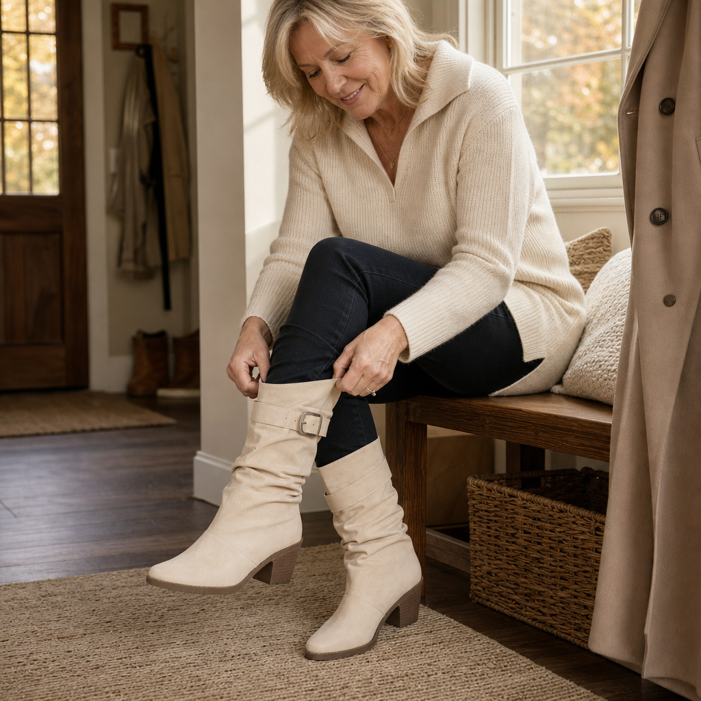 Gray | Pointed-Toe Slouch Mid-Calf Boots