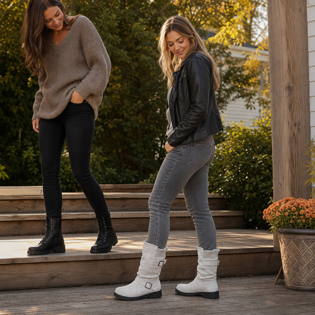 Calleigh | Bottines à bout large, semelle crantée et poignets côtelés