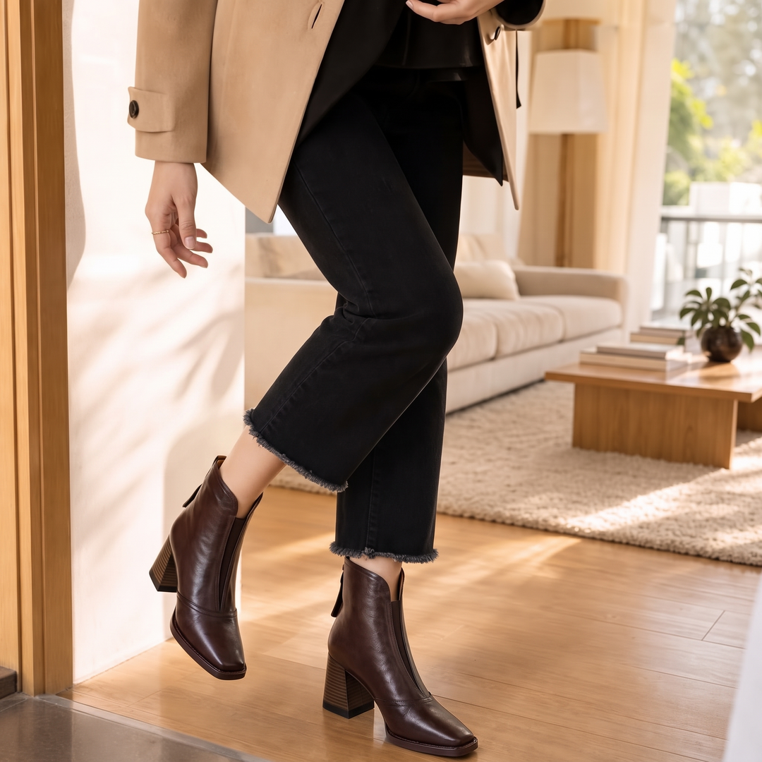 Sarah-Elizabeth | PU Leather Sculpted Heel Ankle Boots