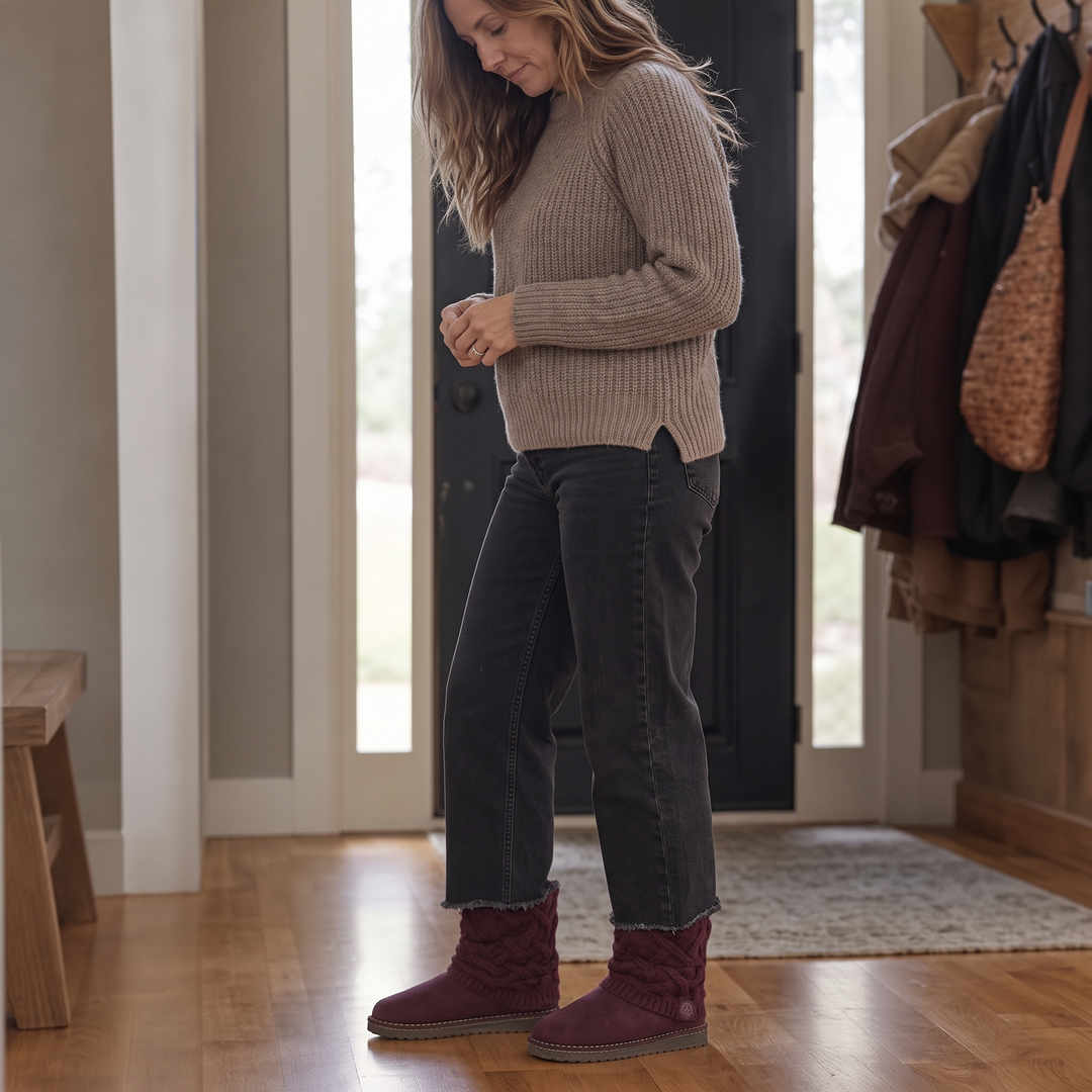 Aryana | Bottines en daim mi-mollet à maille torsadée et revers