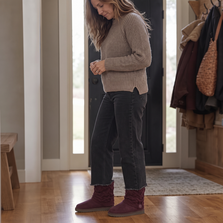 Aryana | Bottines en daim mi-mollet à maille torsadée et revers
