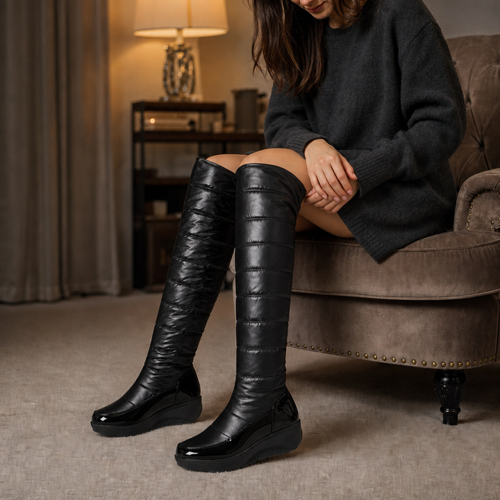 Shae-Lynne | Plush-Lined Bow Over-The-Knee Snow Boots