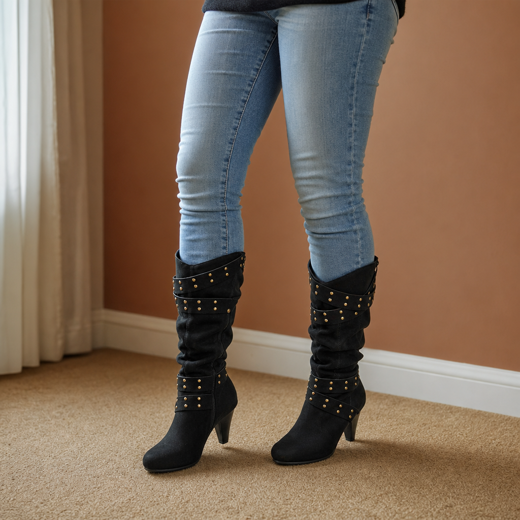 Rubab | Studded Slouch Knee-High Boots