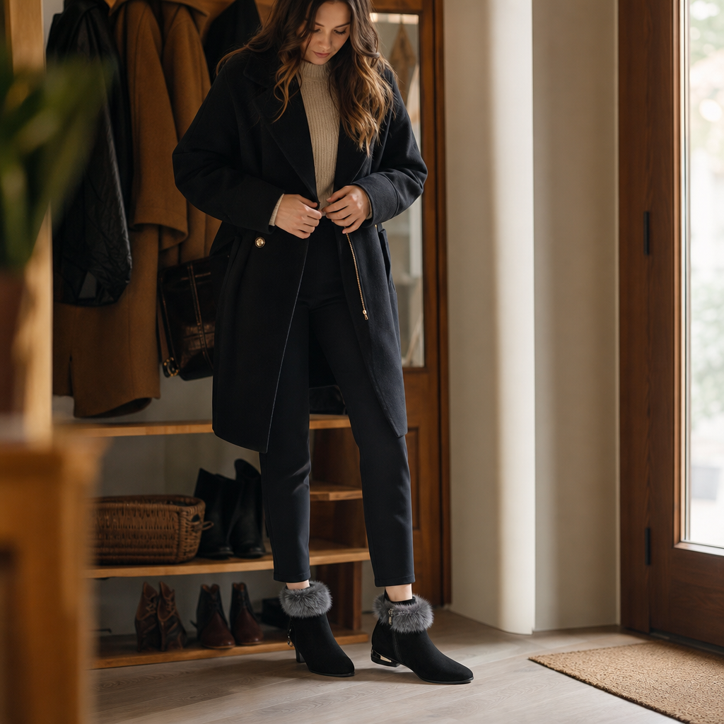 Johanne | Bottines en cuir synthétique à bordure en peluche