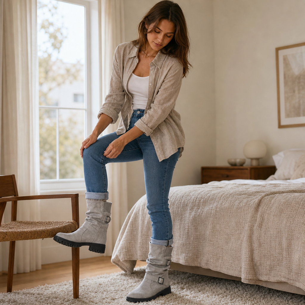 Leyah | Ribbed Cuff Slouch Mid-Calf Boots
