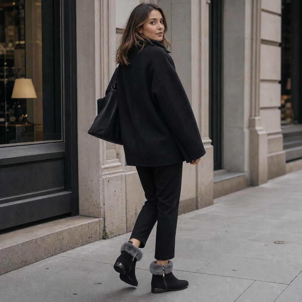 Johanne | Bottines en cuir synthétique à bordure en peluche