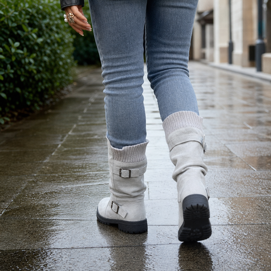 Calleigh | Bottines à bout large, semelle crantée et poignets côtelés