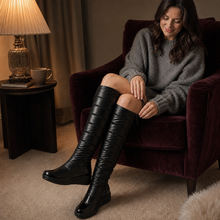 Shae-Lynne | Plush-Lined Bow Over-The-Knee Snow Boots