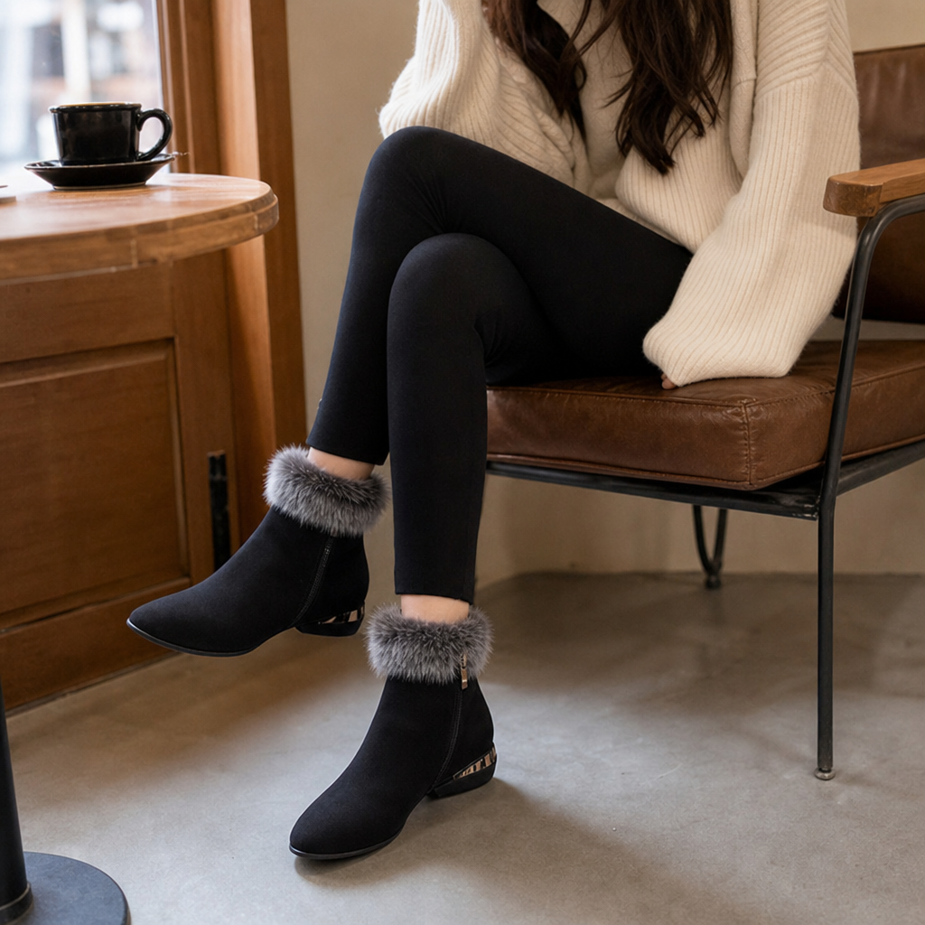 Johanne | Bottines en cuir synthétique à bordure en peluche