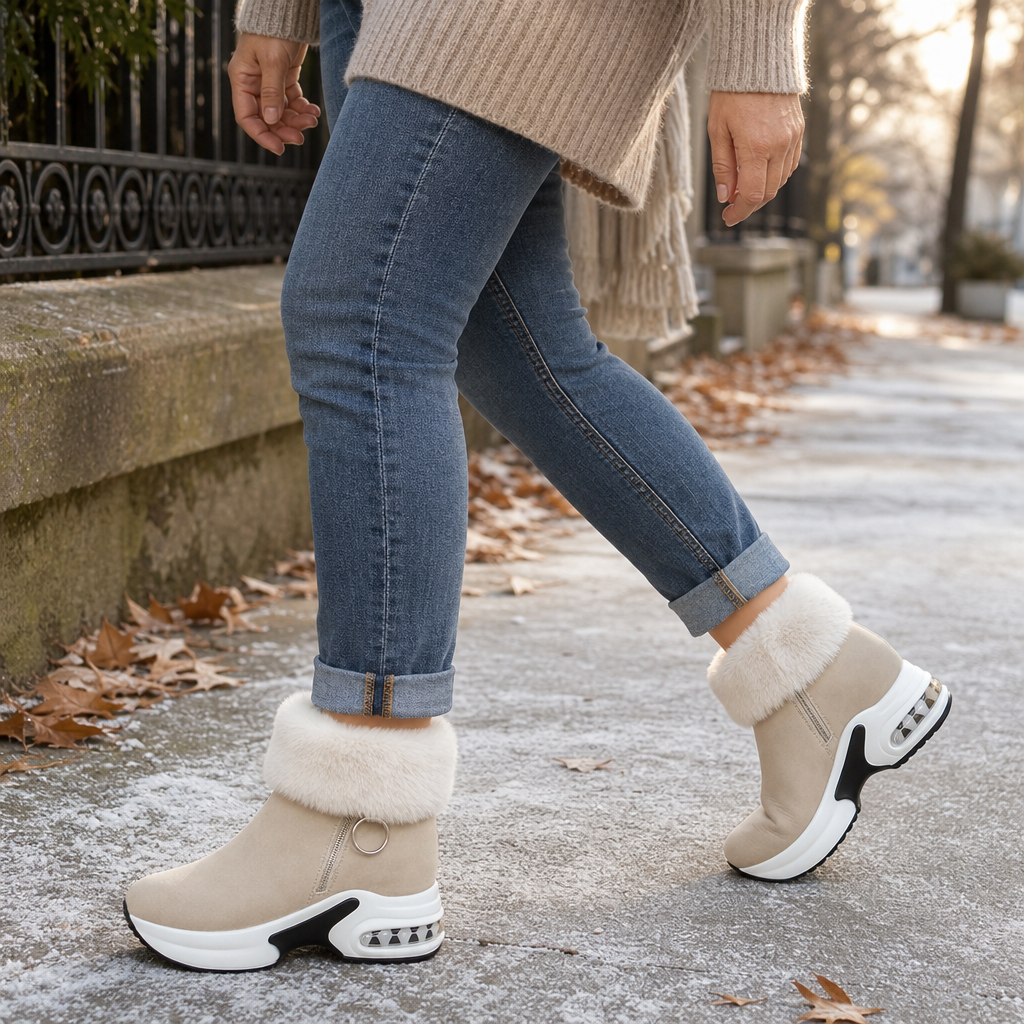 Hasna | Bottines à semelle épaisse avec bordure en fourrure synthétique