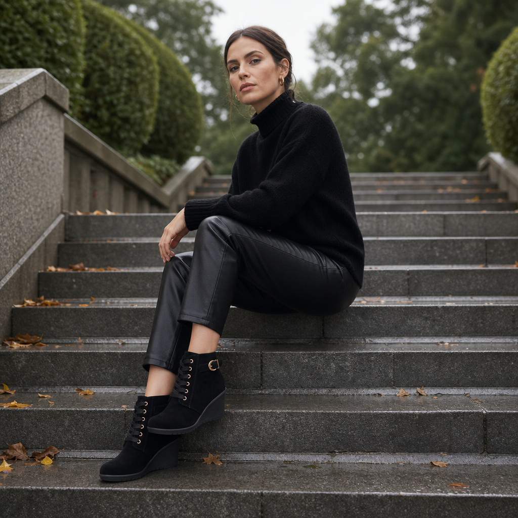 Lauralie | Water-Repellent Side-Zip Wedge Ankle Boots