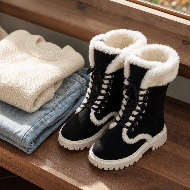 Georgiana | Bottines mi-mollet à lacets doublées en peluche