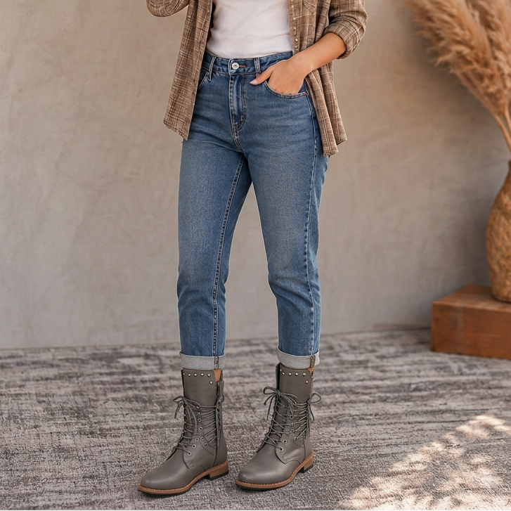 Zeyna | Adjustable Wrap-Lace Mid-Calf Combat Boots