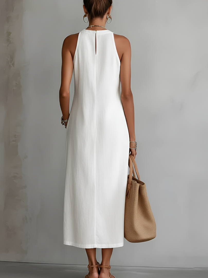 Jimena Embroidered Mandarin Collar Midi Dress