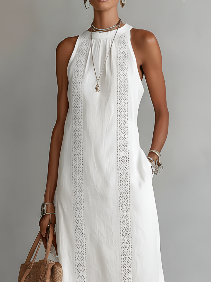 Jimena Embroidered Mandarin Collar Midi Dress