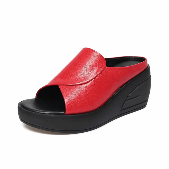 Elodie Orthopedic Slip-On Wedge Sandals - Red