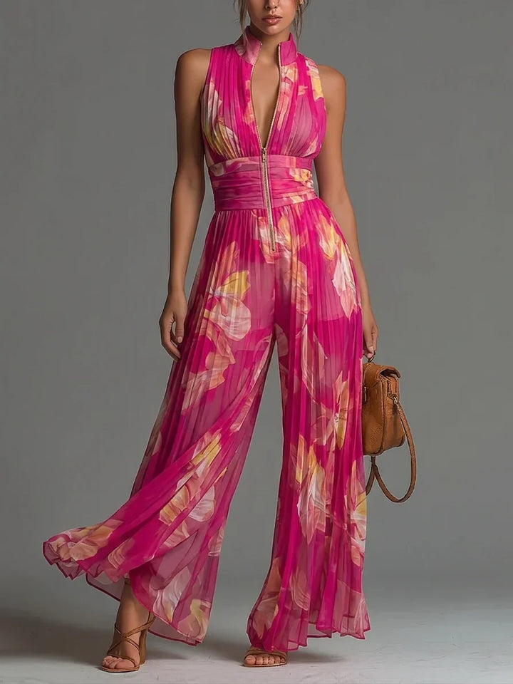 Zakira Elegant Pleated Jumpsuit in Pink
