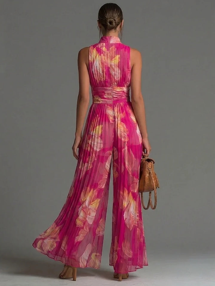 Zakira Elegant Pleated Jumpsuit in Pink