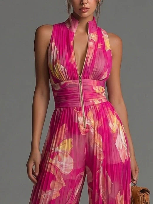 Zakira Elegant Pleated Jumpsuit in Pink