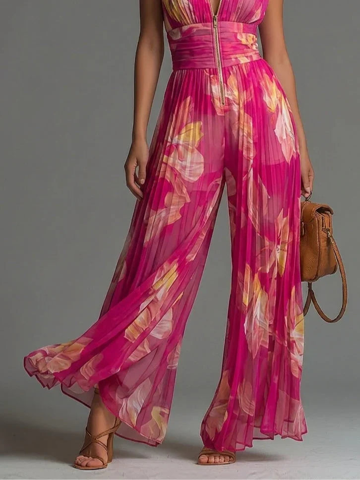 Zakira Elegant Pleated Jumpsuit in Pink