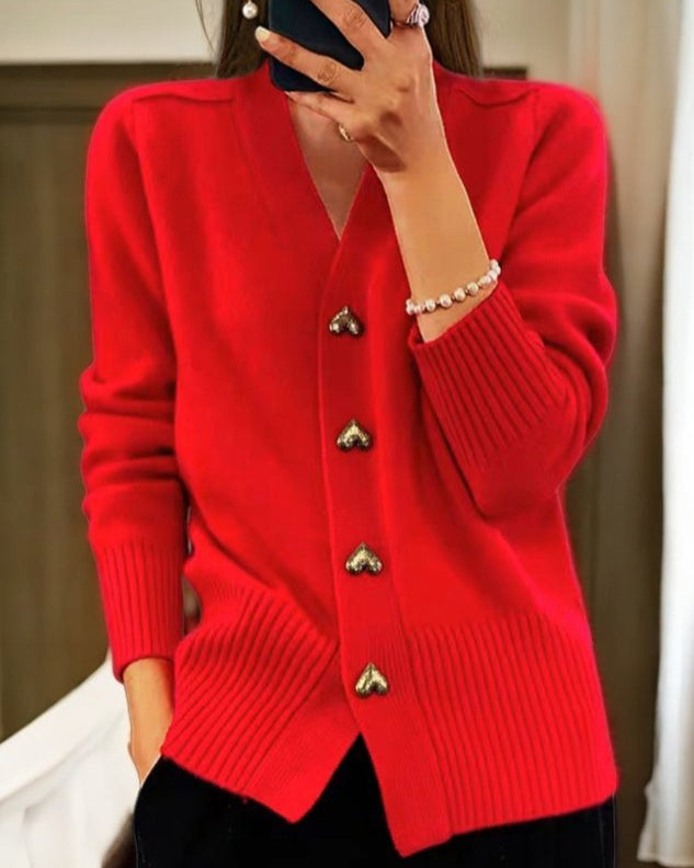 Janice | Cardigan col V à bouton cœur