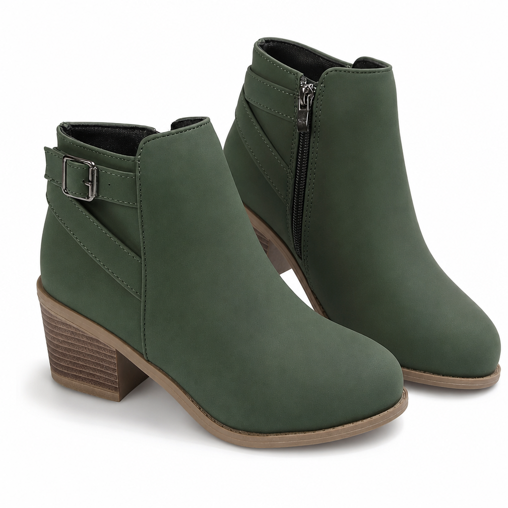 Madisson | Slanted Buckle Side-Zip Ankle Boots