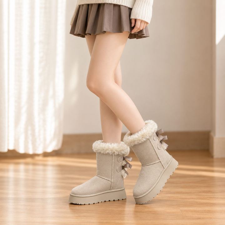 Shaleen | Bottes d'hiver à plateforme et à nœud, doublées en peluche