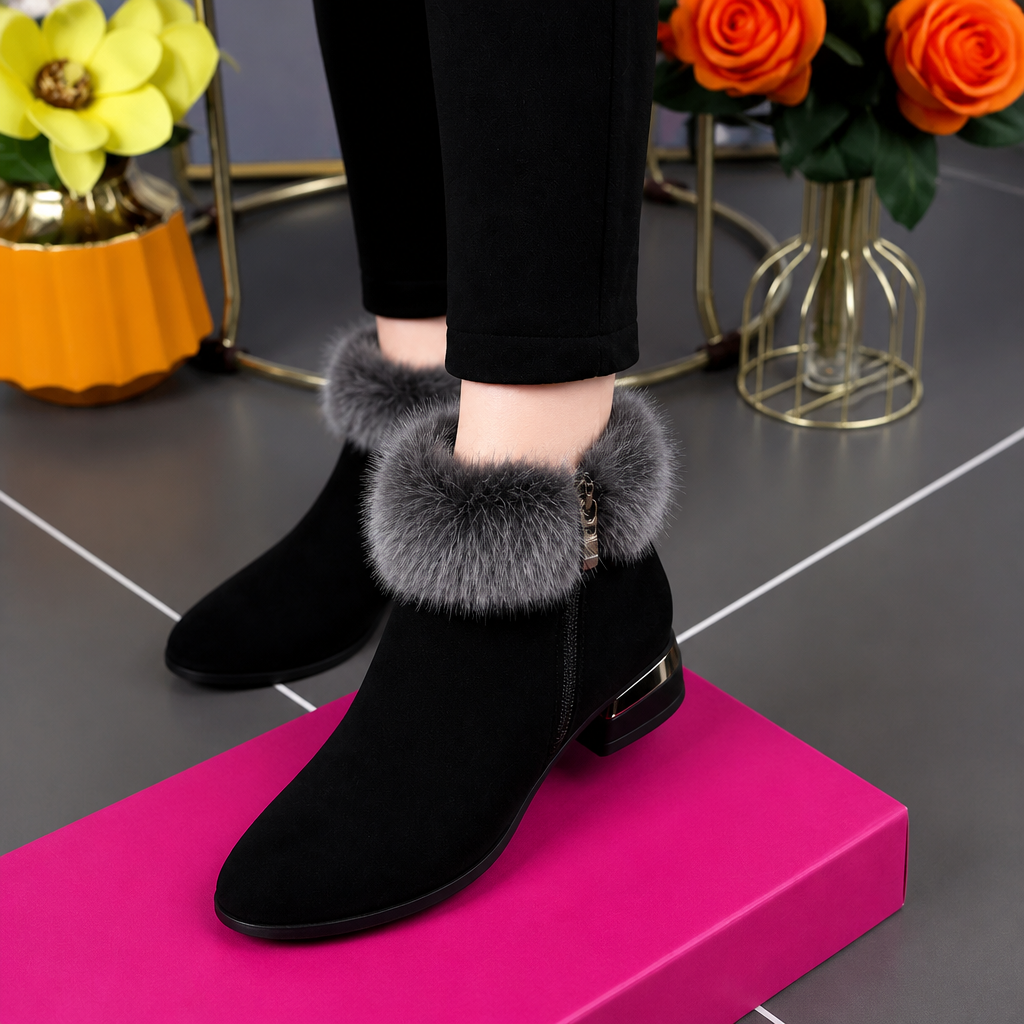 Johanne | Bottines en cuir synthétique à bordure en peluche