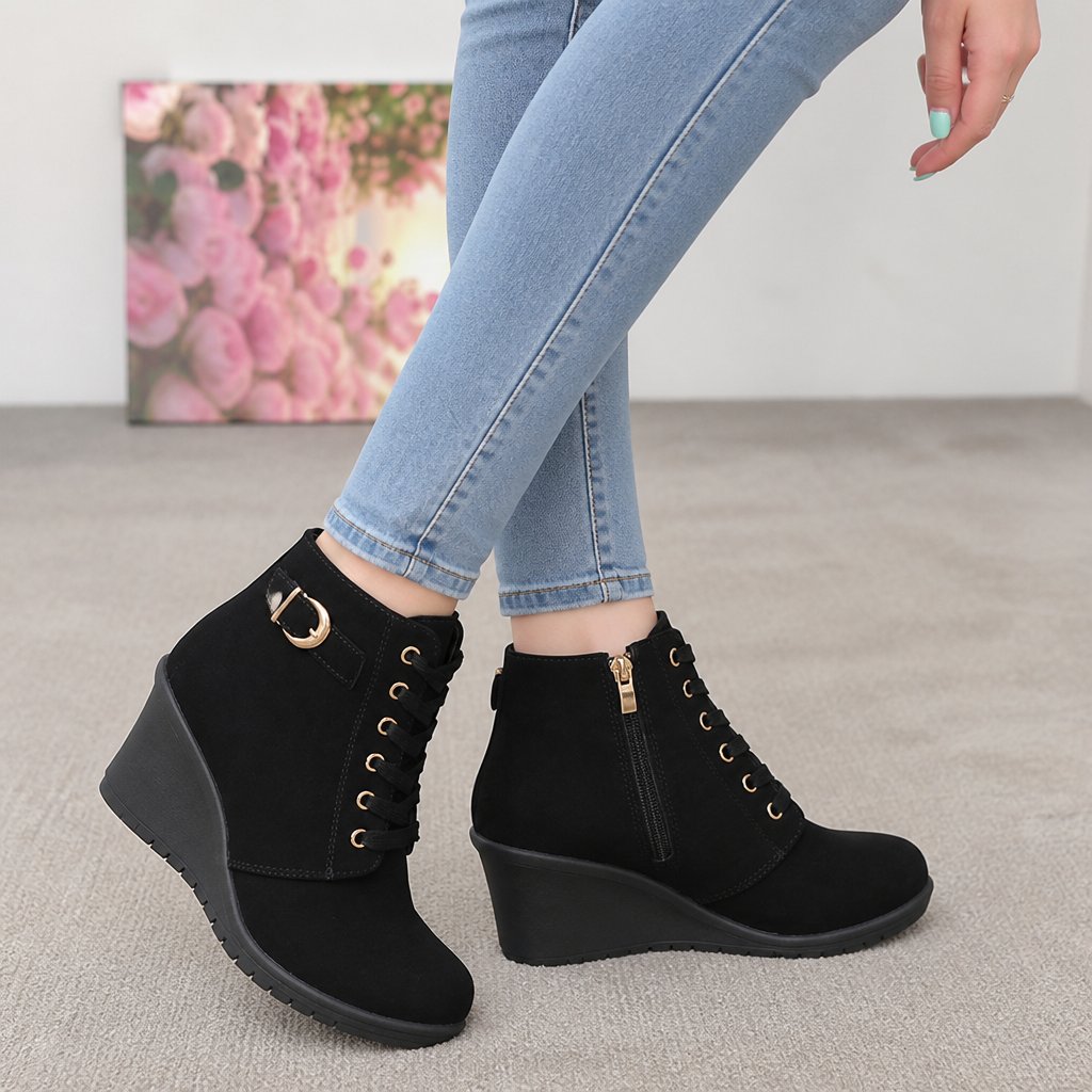 Corine | Buckle-Strap Concealed Wedge Ankle Boots