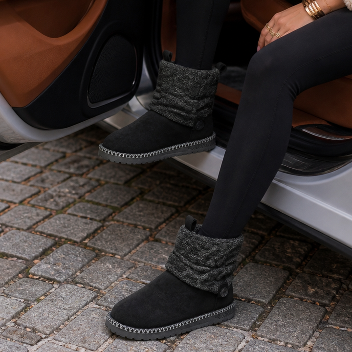 Aryana | Bottines en daim mi-mollet à maille torsadée et revers