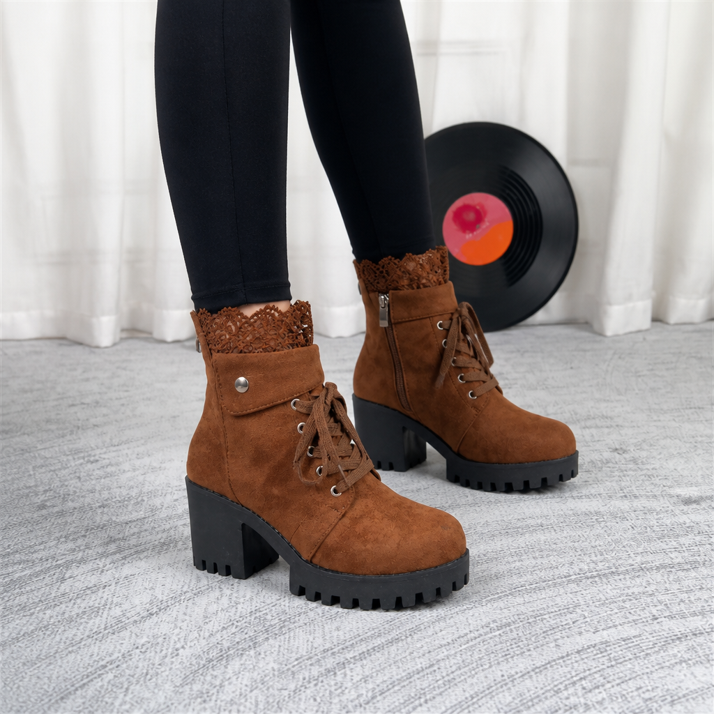 Brennan | Lace-Up Chunky Heel Ankle Booties