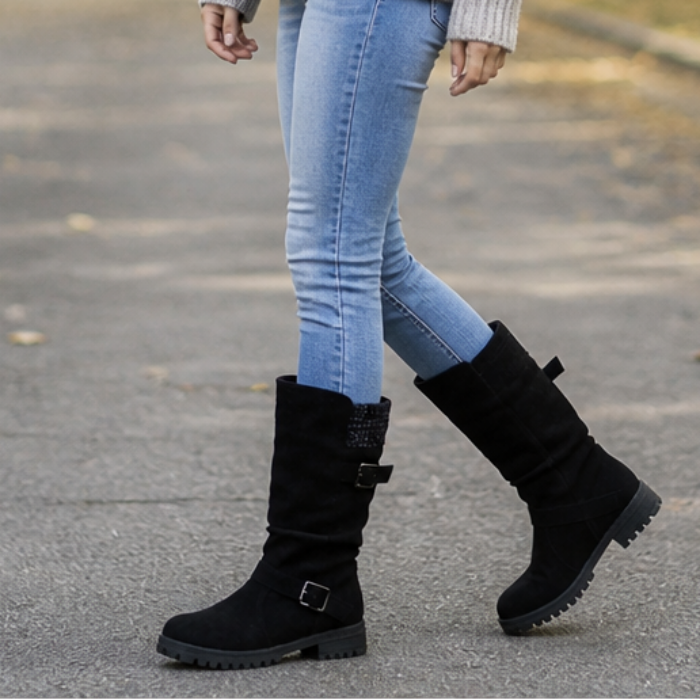 Leyah | Ribbed Cuff Slouch Mid-Calf Boots