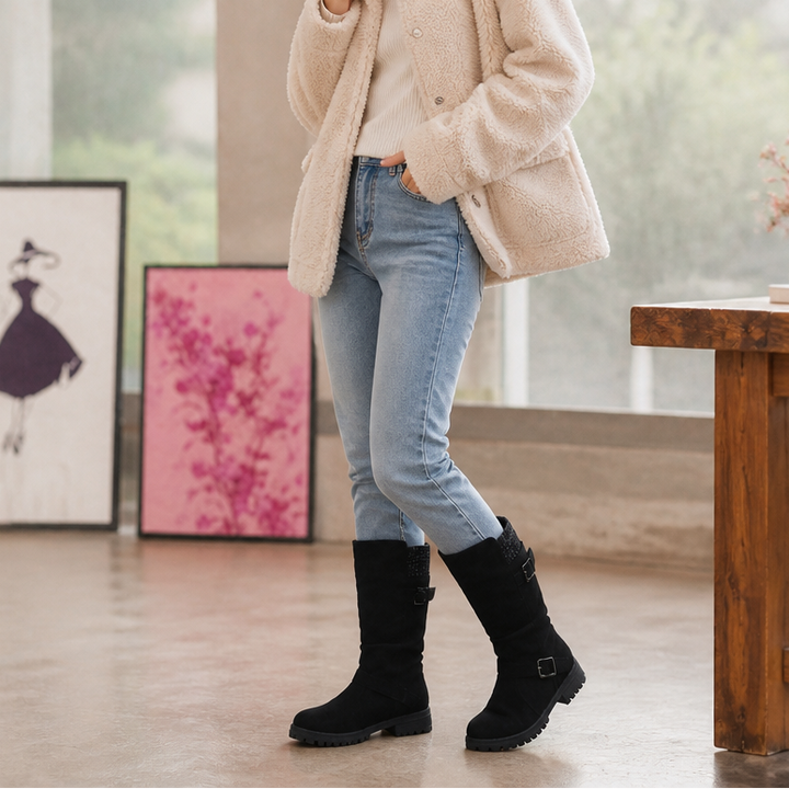 Calleigh | Bottines à bout large, semelle crantée et poignets côtelés