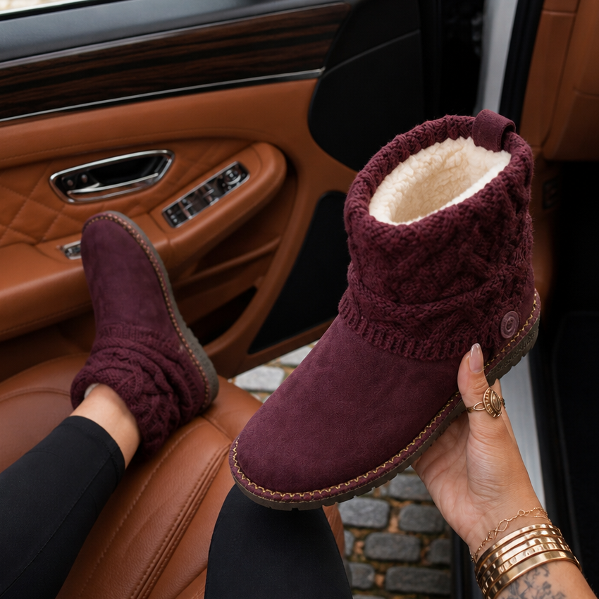 Aryana | Bottines en daim mi-mollet à maille torsadée et revers
